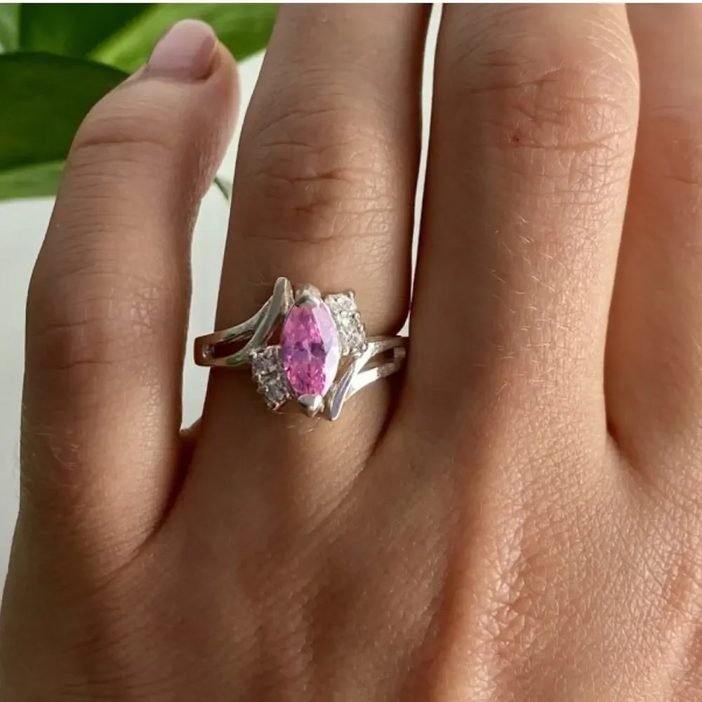 925 Sterling Silver Pink & White CZ Ring Size 7